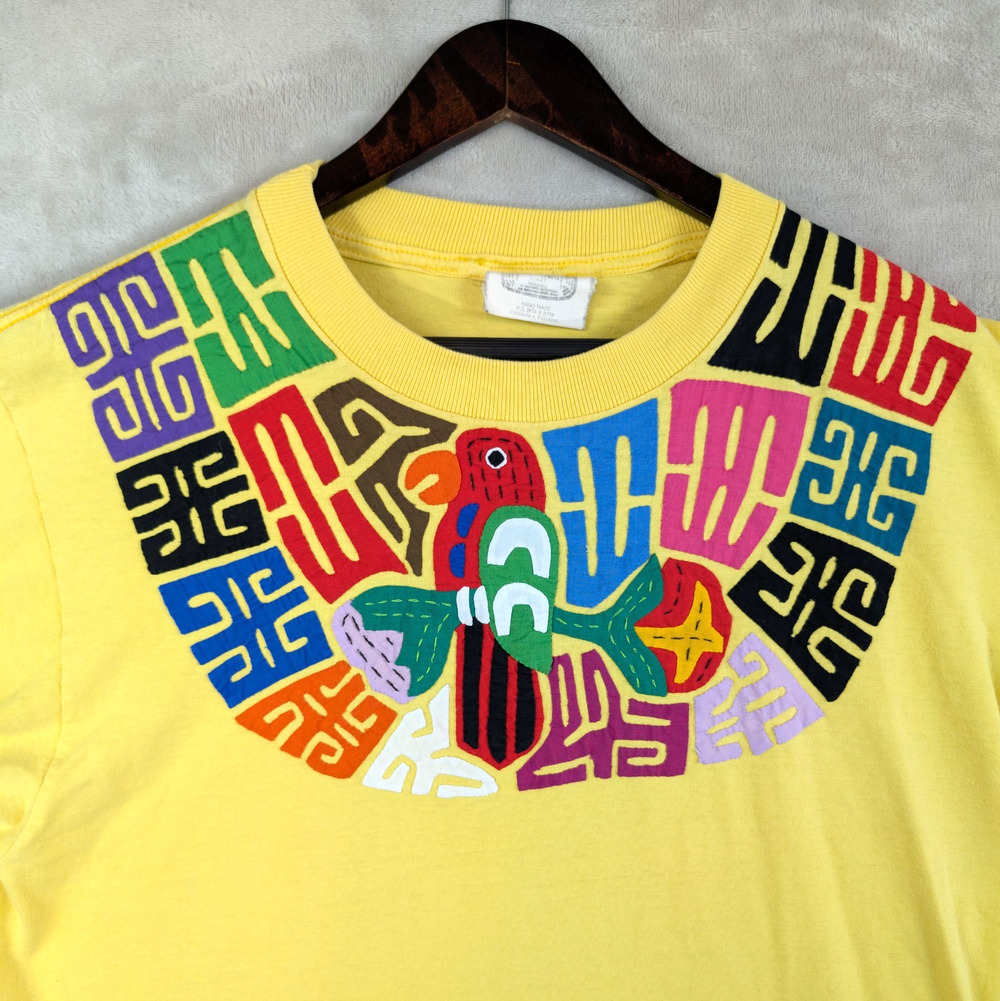 Vintage Seds Crafts Panama Mola Handmade T Shirt Large Folkcore Arty Resortwear